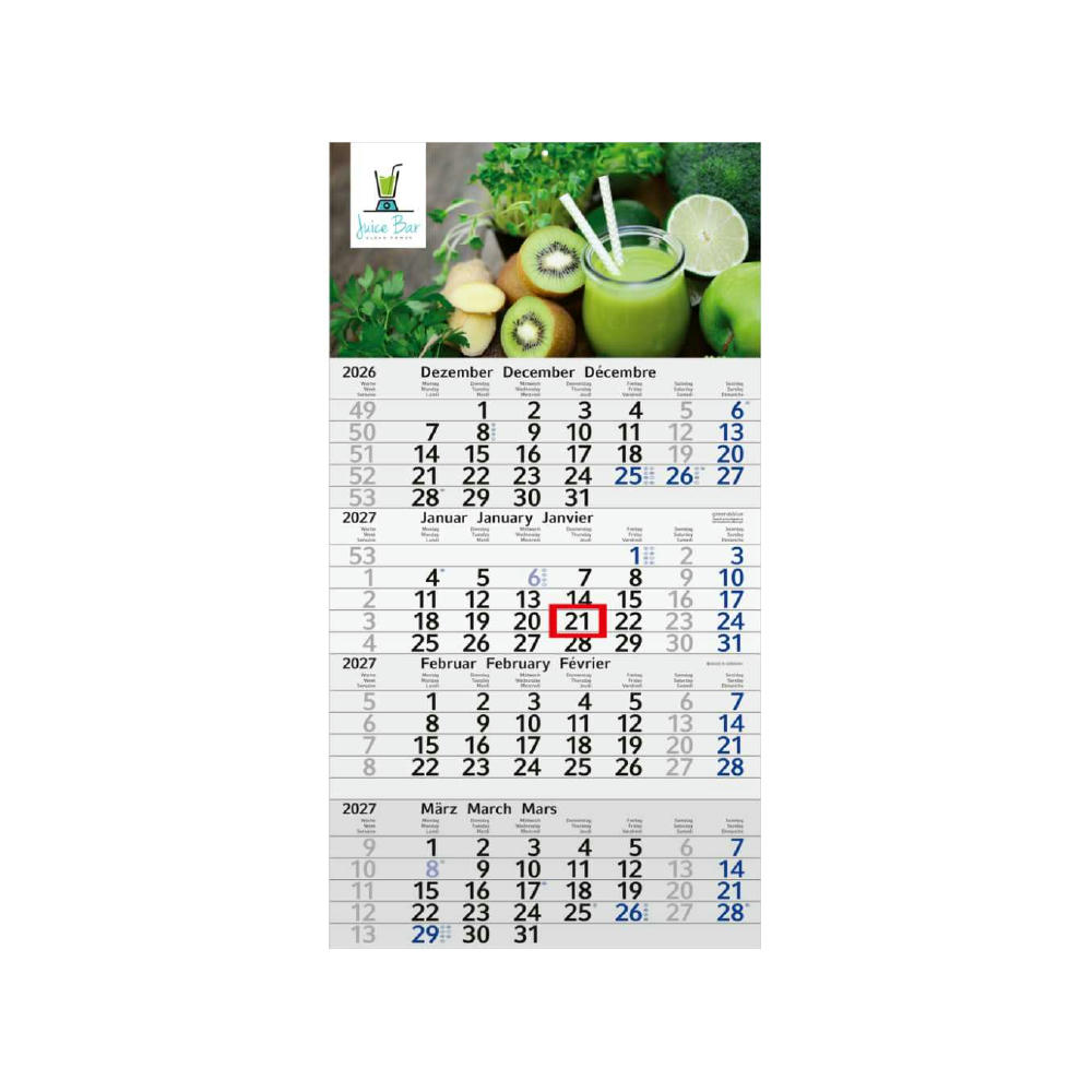 4-Monatskalender Einblatt Budget 4 Recycling-Kalendariumspapier Schrift leicht