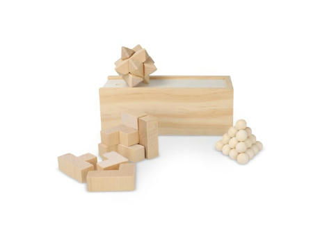 Dieses nachhaltige Set enthält drei spannende Denkspiele: ein Sternenpuzzle, ein Pyramidenpuzzle und ein 3D-Würfelpuzzle, die alle aus FSC-Holz gefertigt sind. Sie sind in einer FSC-Holzbox 