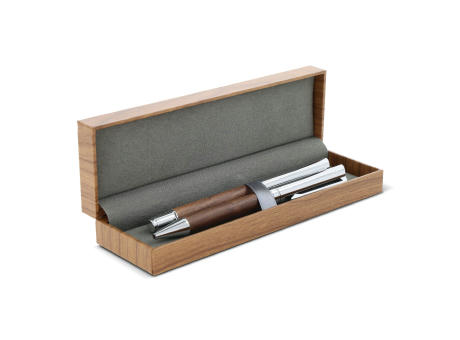 Set Kugelschreiber und Rollerball aus Metall Nussbaumholz in Geschenkbox