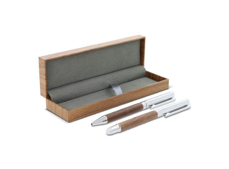 Set Kugelschreiber und Rollerball aus Metall Nussbaumholz in Geschenkbox