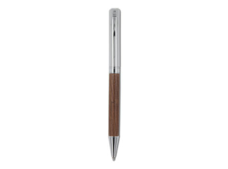 Set Kugelschreiber und Rollerball aus Metall Nussbaumholz in Geschenkbox