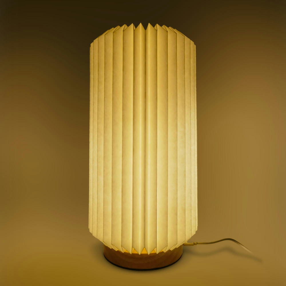 Coollux faltbare Papier-LED-Lampe Aurora Tall auf Holzsockel, 32cm