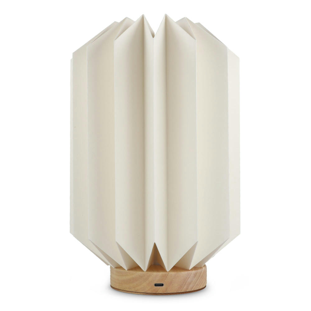 Coollux faltbare Papier-LED-Lampe Eos auf Holzsockel, 25 cm (Briefkastengröße)