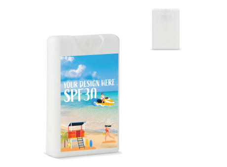Kreditkarten-Sonnenschutzspray SPF30 aus recyceltem Material