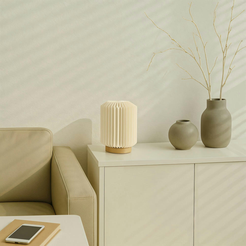 Coollux faltbare Papier LED-Lampe Aurora auf Holzsockel, 22cm