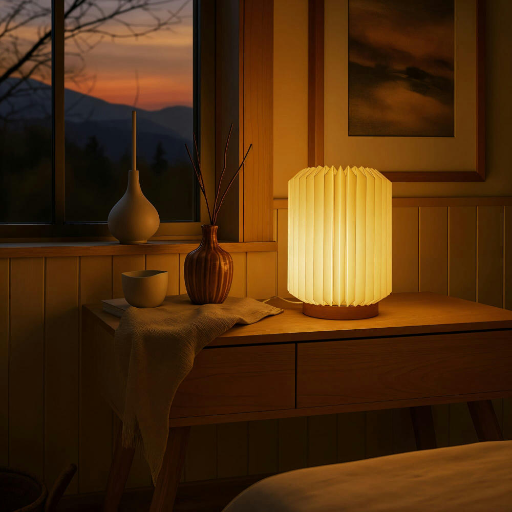 Coollux faltbare Papier LED-Lampe Aurora auf Holzsockel, 22cm