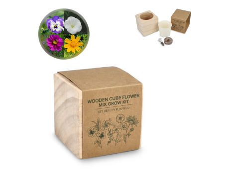 FSC-Holzpflanzgefäß-Set – Blumenmischung