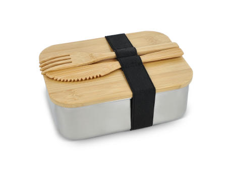 Edelstahl-Brotdose mit Bambusdeckel