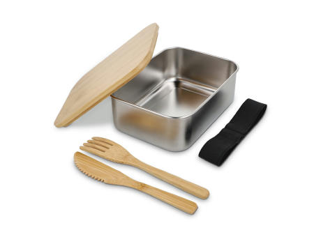 Edelstahl-Brotdose mit Bambusdeckel