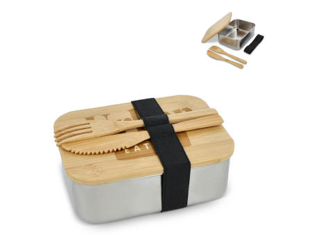 Edelstahl-Brotdose mit Bambusdeckel