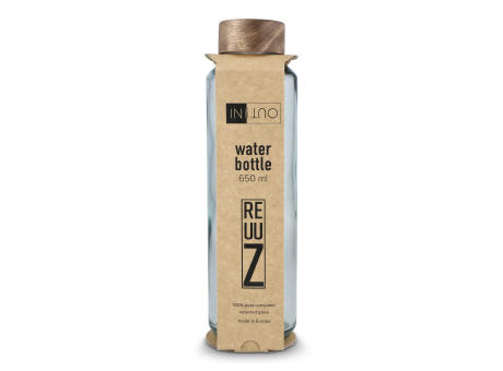 InSideOut Recycelte Glaswasserflasche ReuuZ mit Holzverschluss 650 ml