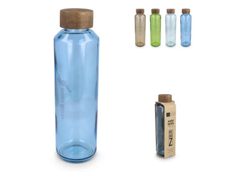 InSideOut Recycelte Glaswasserflasche ReuuZ mit Holzverschluss 650 ml