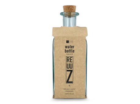 InSideOut Square Recycelte Glaswasserflasche ReuuZ mit Korkverschluss 1 l