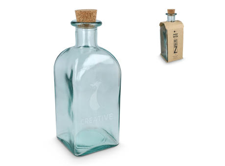 InSideOut Square Recycelte Glaswasserflasche ReuuZ mit Korkverschluss 1 l
