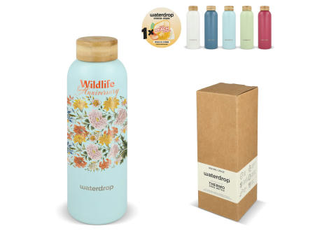 Waterdrop Edelstahlflasche mit Bambusdeckel 600 ml