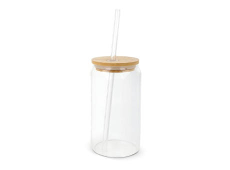 Glas mit Bambusdeckel & Strohhalm 450ml