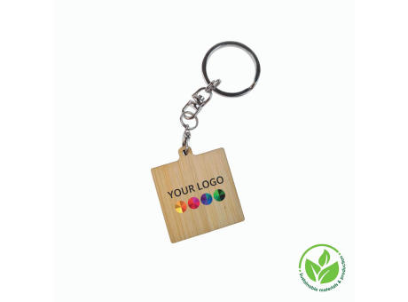 Key Ring Bamboo Square 30 mm, Print in full color