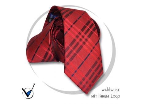 Krawatte Kollektion Dessin 43-1 - Rot mit marinefarbenen Streifen