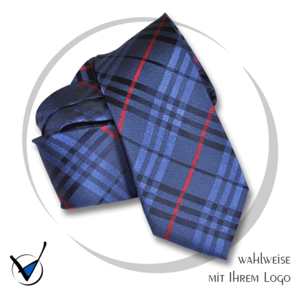 Krawatte Kollektion Dessin 43-2 - Blau mit roten Streifen