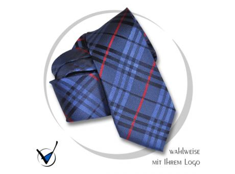 Krawatte Kollektion Dessin 43-2 - Blau mit roten Streifen