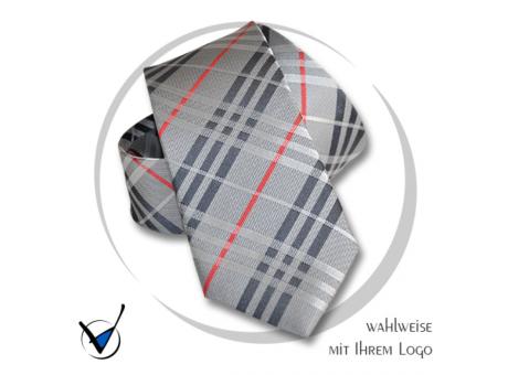 Krawatte Kollektion Dessin 43-3 - Grau mit roten Streifen