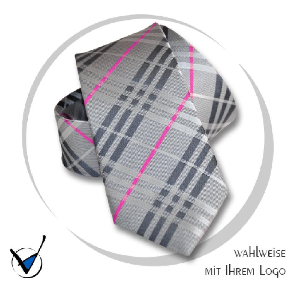 Krawatte Kollektion Dessin 43-3C - Grau mit magenta Streifen