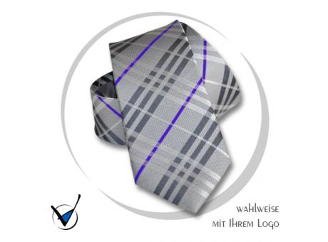 Krawatte Kollektion Dessin 43-3D - Grau mit royalen Streifen