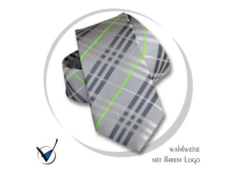 Krawatte Kollektion Dessin 43-3E - Grau mit apfelgrünen Streifen