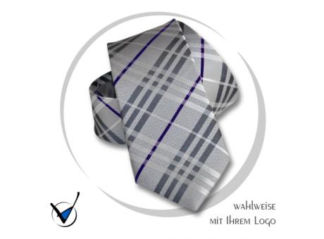 Krawatte Kollektion Dessin 43-3G - Grau mit marinefarbenen Streifen