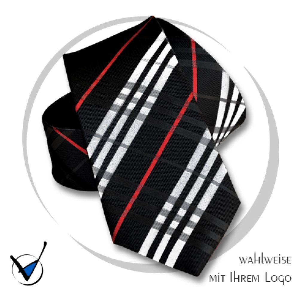 Krawatte Kollektion Dessin 43-5 - Schwarz mit roten und weißen Streifen