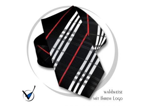 Krawatte Kollektion Dessin 43-5 - Schwarz mit roten und weißen Streifen