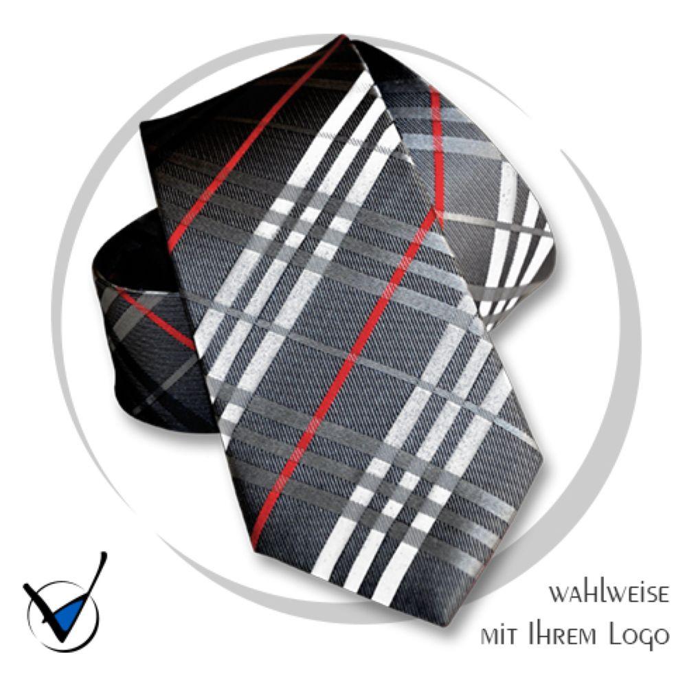 Krawatte Kollektion Dessin 43-6 - Anthrazit mit roten und weißen Streifen
