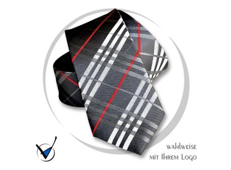 Krawatte Kollektion Dessin 43-6 - Anthrazit mit roten und weißen Streifen
