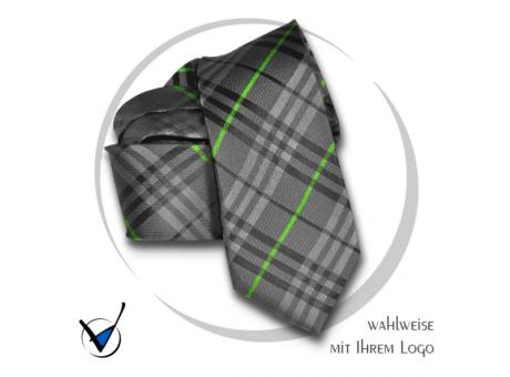 Krawatte Kollektion Dessin 43-7E - Anthrazit mit apfelgrünen Streifen