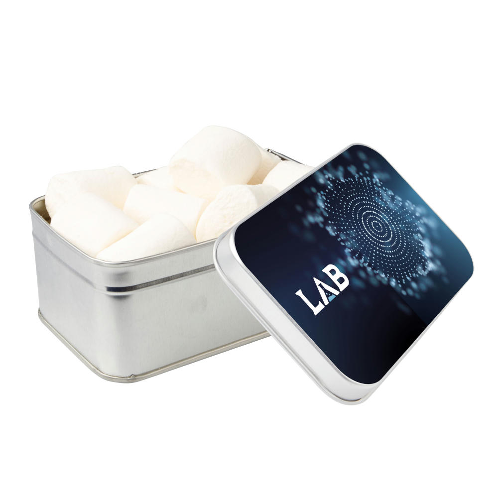 Rechteckige Dose gefüllt mit Süßigkeiten