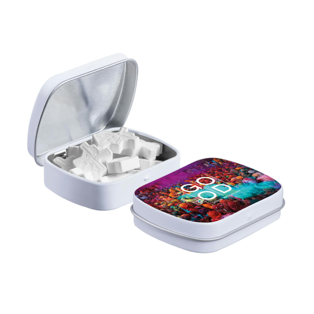 Mini Klappdeckeldose mit Form Pfefferminz