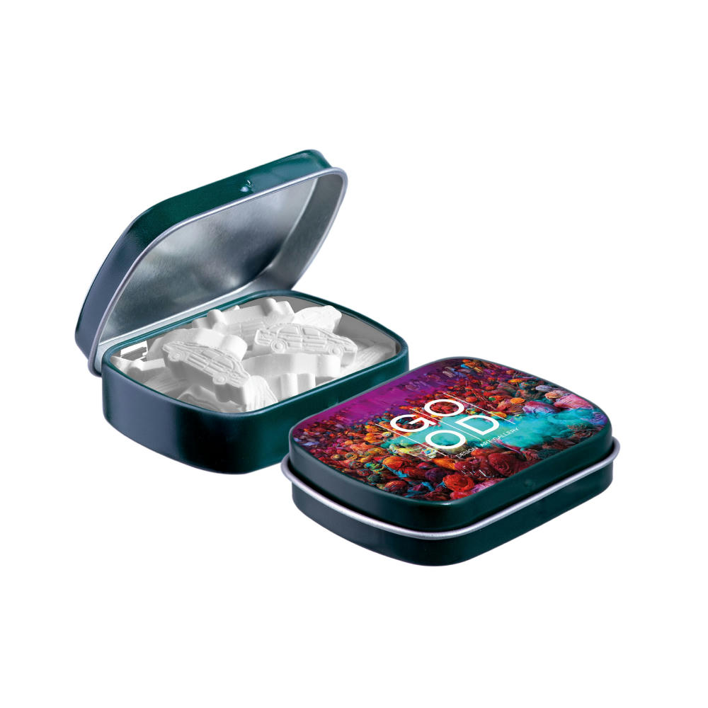 Mini Klappdeckeldose mit Form Pfefferminz