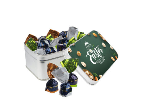 Rechteckige Dose gefüllt mit Süßigkeiten