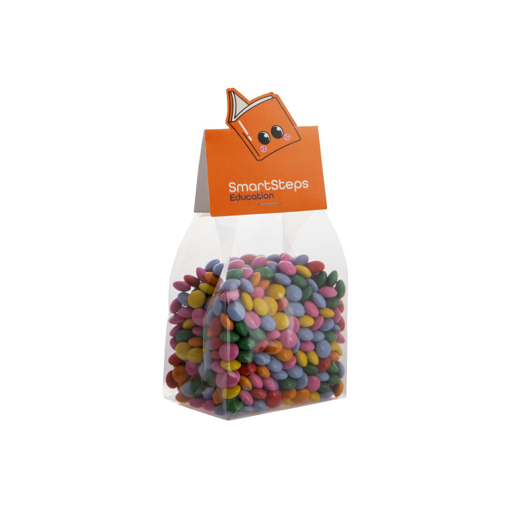 Blockbeutel mit Headerkarte in Ihrer eigenen Form und 150 Gramm Süßigkeiten