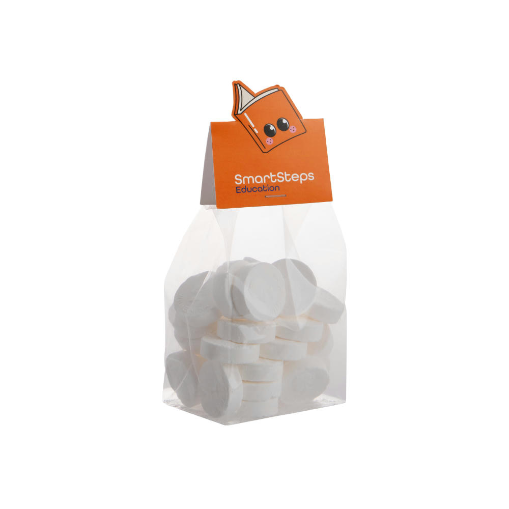 Blockbeutel mit Headerkarte in Ihrer eigenen Form und 150 Gramm Süßigkeiten