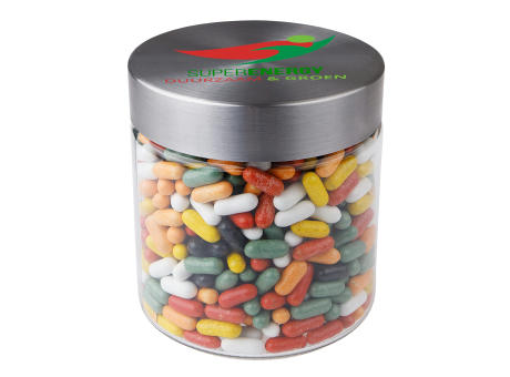 Glas 0,9 Liter gefüllt mit Süßigkeiten