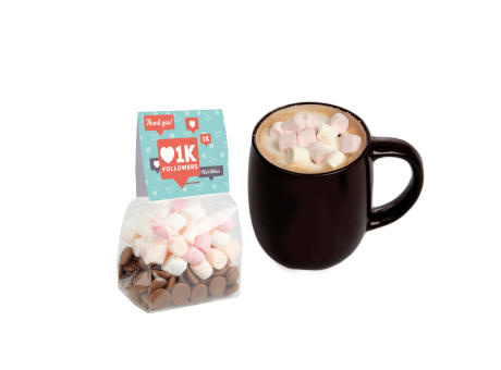 Blockbeutel mit Topkarte und heißer Schokoladenmischung