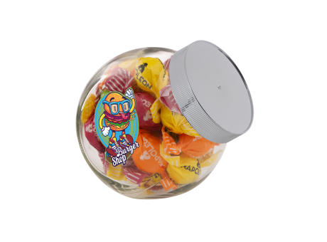 Kleines Glas 0,4 Liter gefüllt mit Süßigkeiten