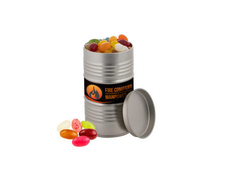 Ölfass, gefüllt mit Süßigkeiten