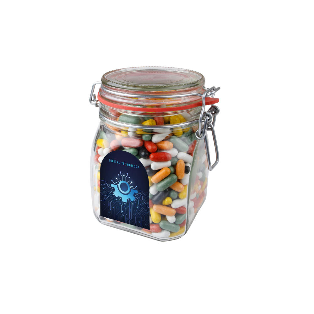Weckglas 0,9 Liter, gefüllt mit Süßigkeiten