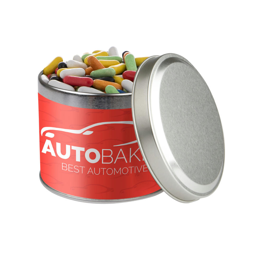 Runde Dose, 0.6 L gefüllt mit Süßigkeiten