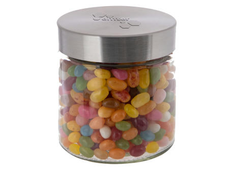 Glas 0,9 L mit Süßigkeiten, mit Prägung