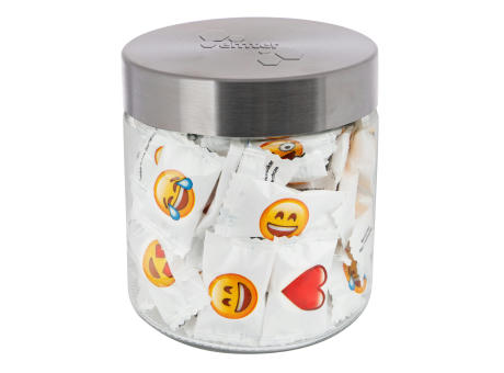 Glas 0,9 L mit Süßigkeiten, mit Prägung