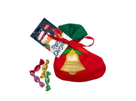 Stoff-Weihnachtssocke gefüllt mit 50 Gramm Bonbons