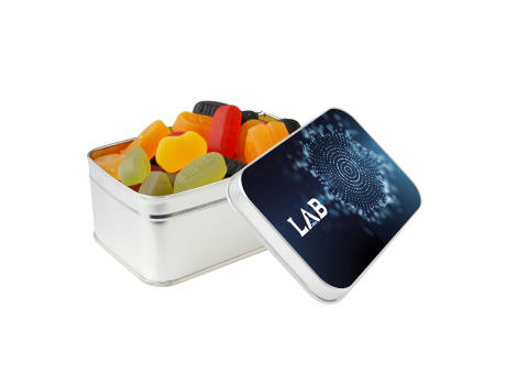 Rechteckige Dose gefüllt mit Süßigkeiten